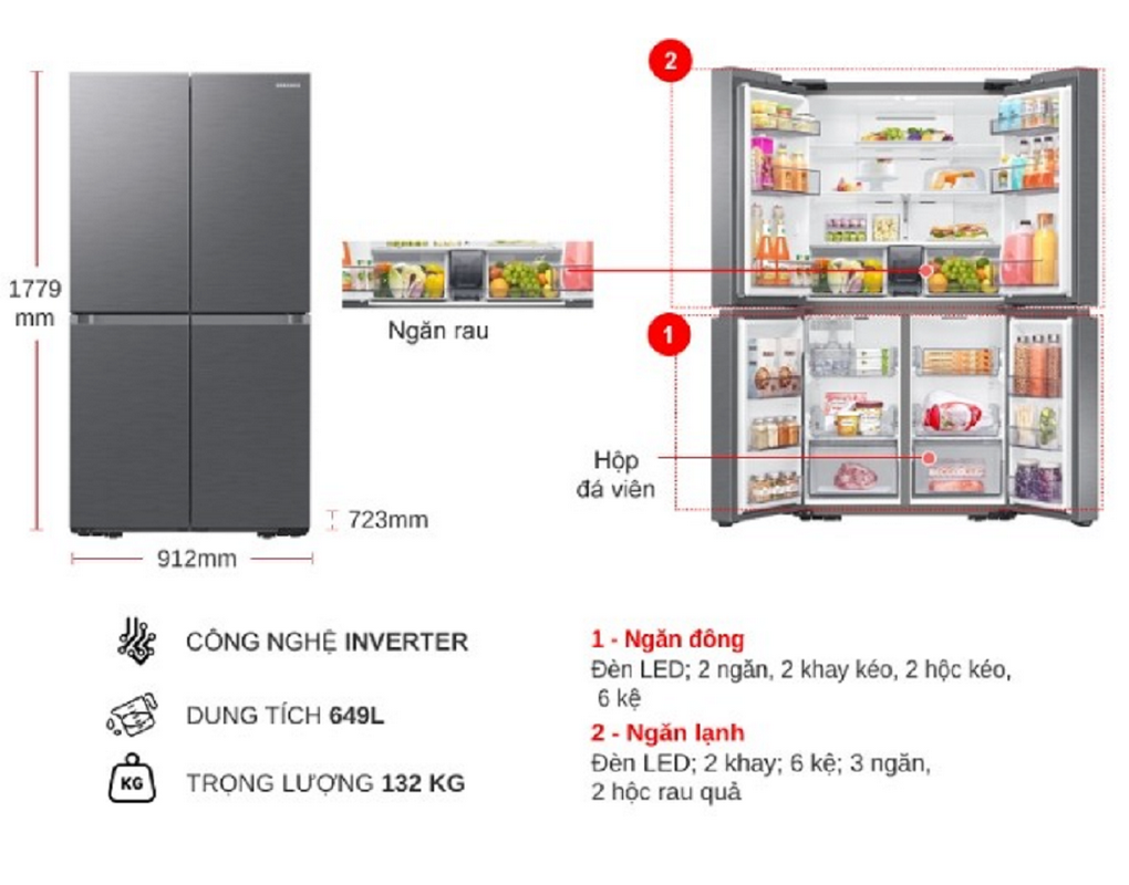 Tủ lạnh Samsung Inverter 649 lít Multi Door RF59C700ES9/SV
