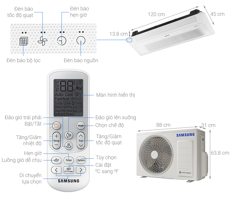 Máy lạnh âm trần 1 hướng Samsung Inverter 2 HP AC052TN1DKC/EA 