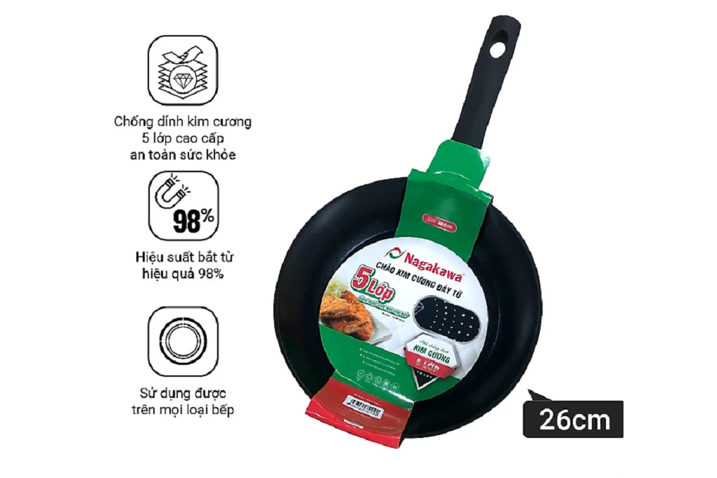 Chảo kim cương đáy từ Nagakawa NAG2651 (26cm)
