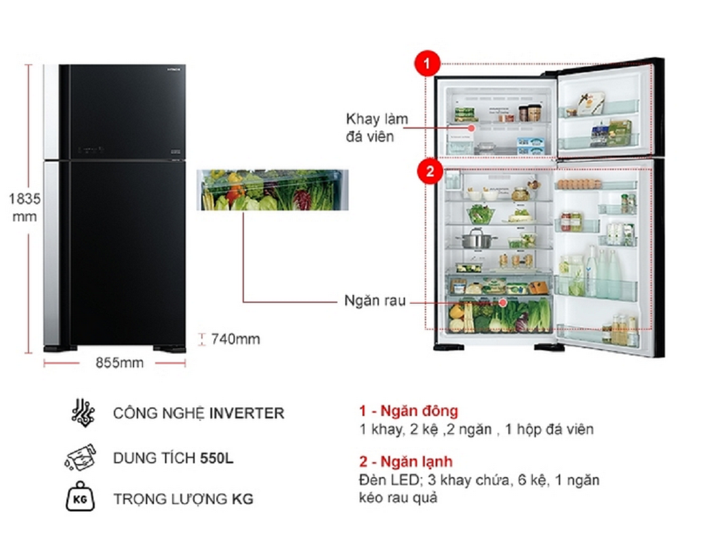Tủ lạnh Hitachi Inverter 550 lít R-FG690PGV7X GBK