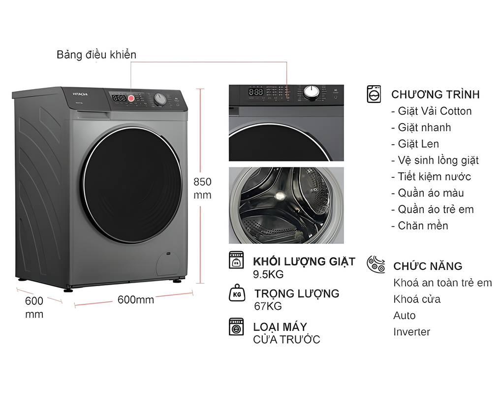 Máy Giặt Hitachi Inverter 9.5 Kg BD-954HVOS