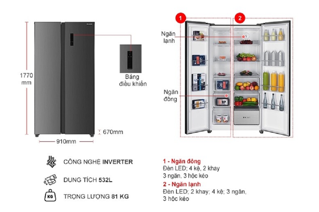 Tủ lạnh Sharp inverter 532 lít SJ-SBX530V-DS