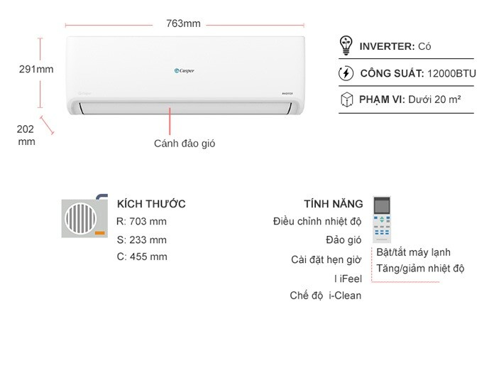 Máy Lạnh Casper Inverter 1.5 HP GC-12IS35