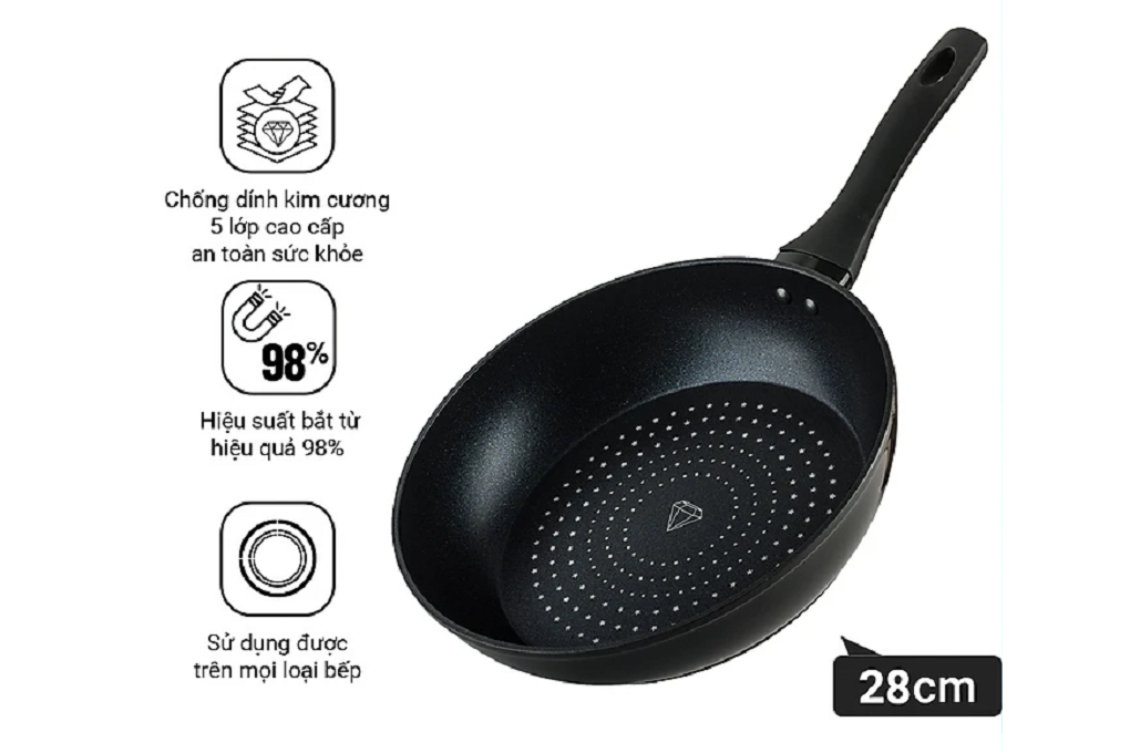 Chảo kim cương đáy từ Nagakawa NAG2852 (28cm)