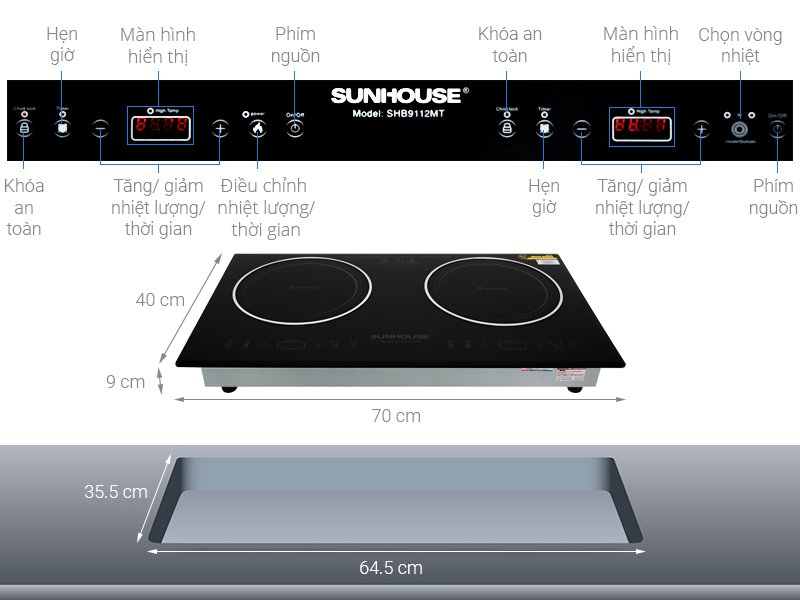 Bếp hồng ngoại đôi lắp âm Sunhouse SHB9112MT 