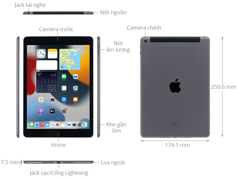 Máy tính bảng iPad 9 WiFi Cellular 64GB